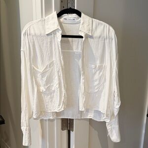 Zara White Cropped Shirt